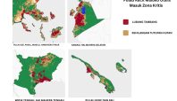 Sebaran lubang tambang dan kehilangan tutupan hutan di sejumlah pulau kecil dan kawasan tambang nikel di Maluku Utara. Sumber: JPIK dan MAPBIOMAS. (Istimewa)
